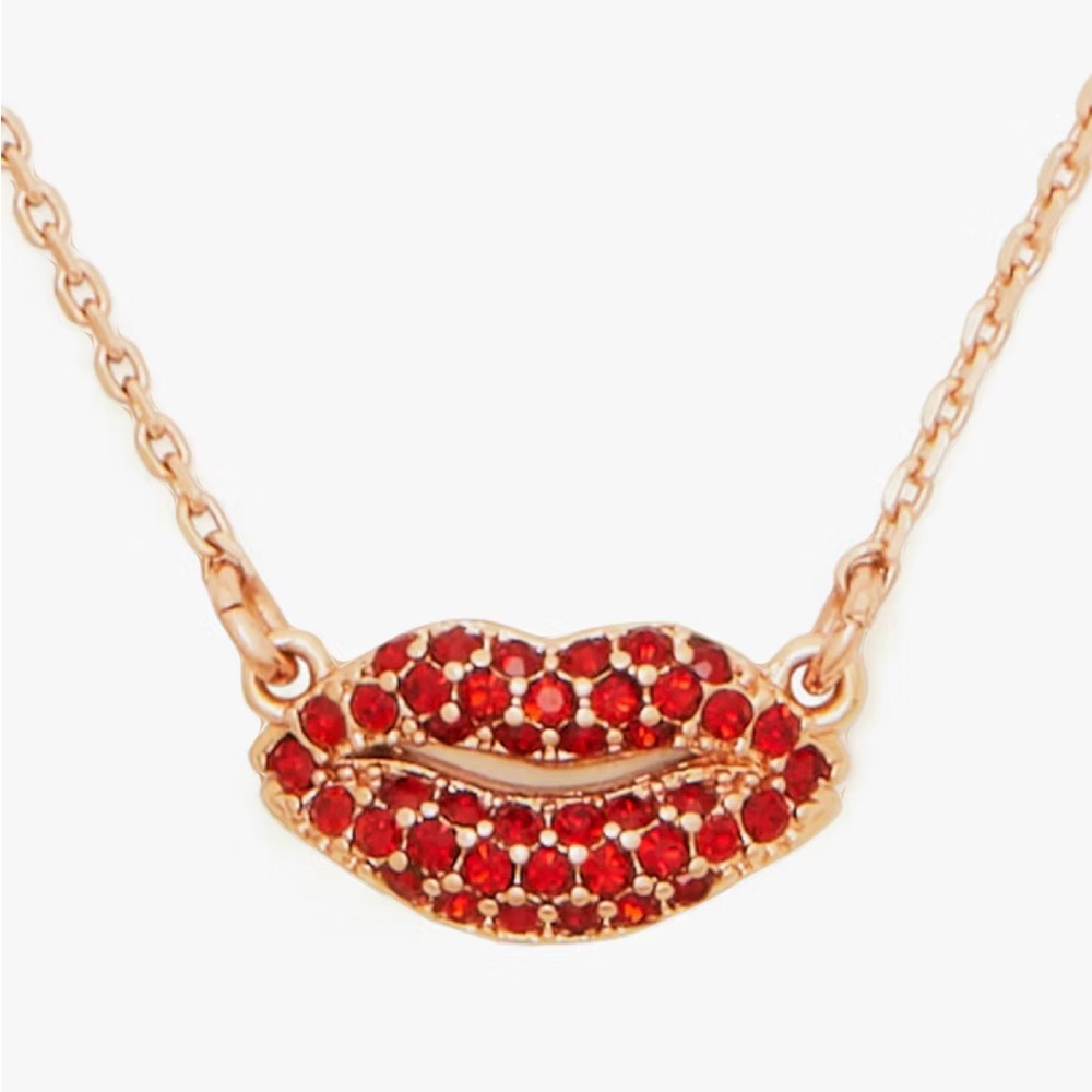 Kate Spade Kiss Kiss Lips Pendant Necklace ~ Pave Rhinestone Lip Studs